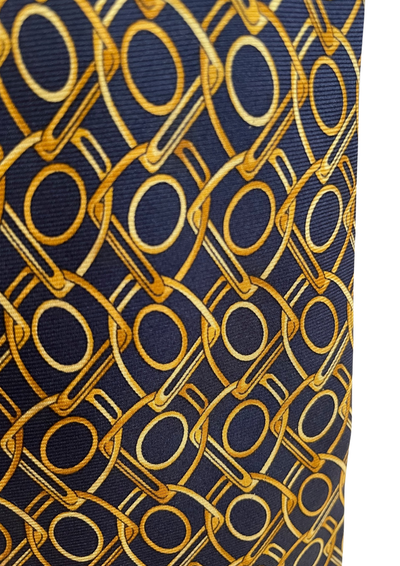 ✨ Cravate Homme en Soie 🧵 Motifs Géométriques Or & Bleu 🔵✨