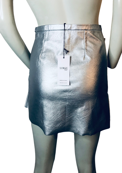 Jupe argentée en cuir vegan Taille 34 (Neuve)