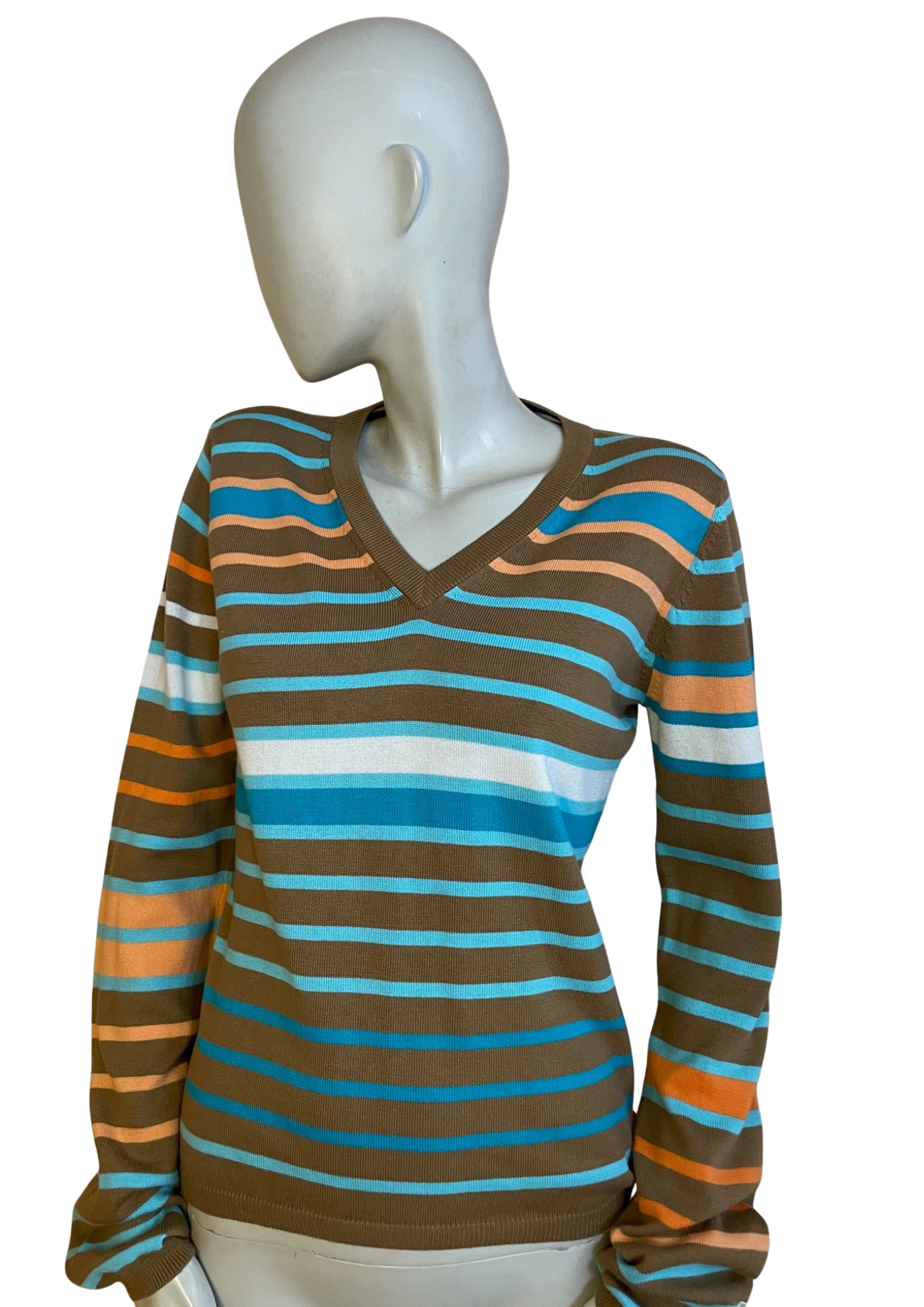 🧡 Pull rayé 100% coton, Taille 38 🩵