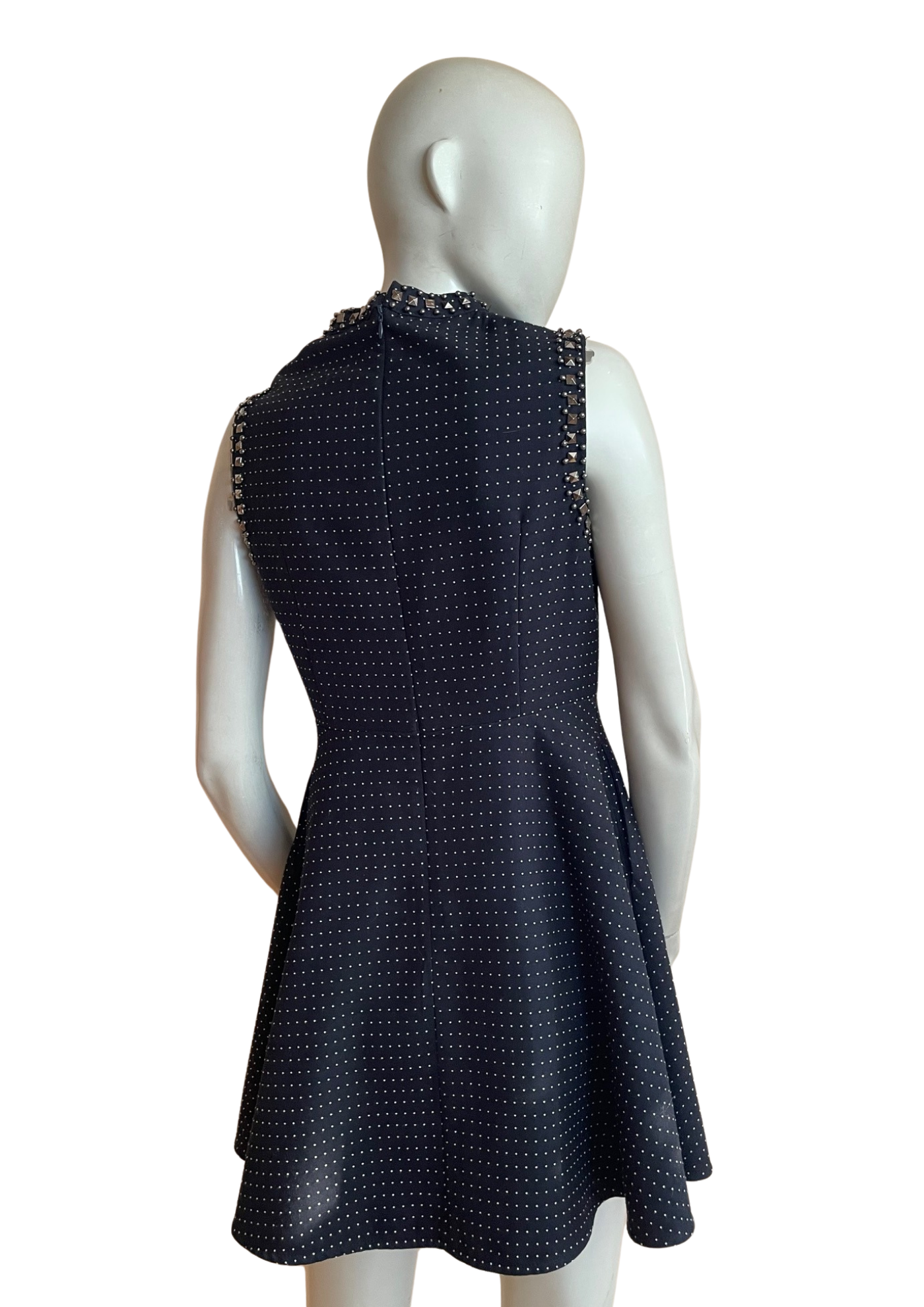 💫 Robe bleu marine à pois & col clouté – Taille 38 👗✨