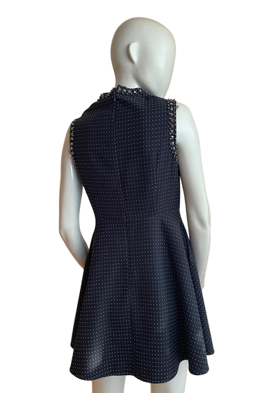 💫 Robe bleu marine à pois & col clouté – Taille 38 👗✨