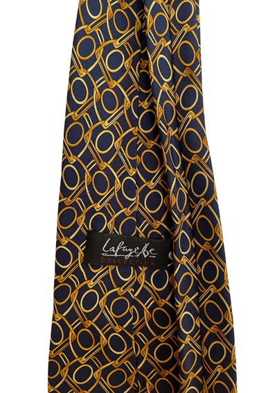 ✨ Cravate Homme en Soie 🧵 Motifs Géométriques Or & Bleu 🔵✨