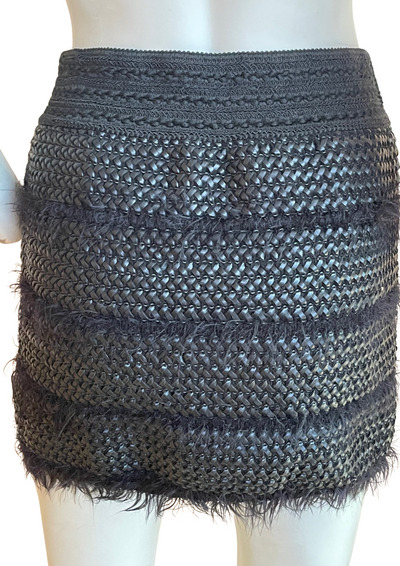 ✨Mini Jupe Noire Effet Paille & Plumes – Tendance Couture Taille 36 ✨