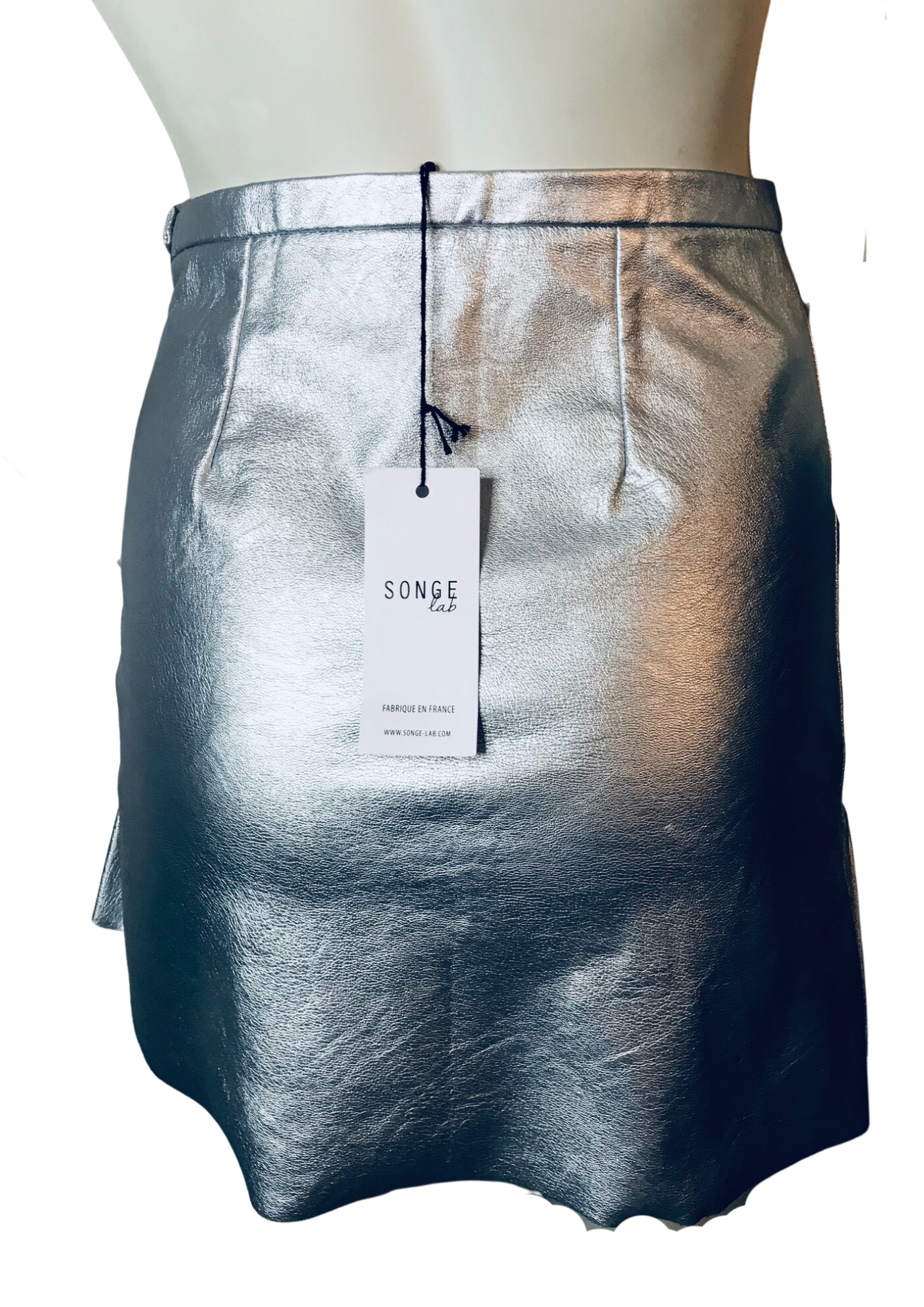 Jupe argentée en cuir vegan Taille 34 (Neuve)