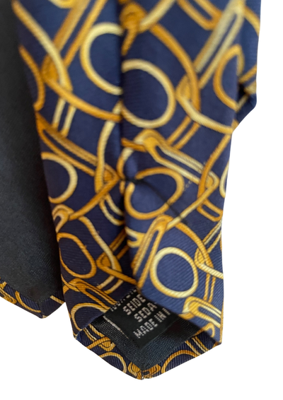 ✨ Cravate Homme en Soie 🧵 Motifs Géométriques Or & Bleu 🔵✨