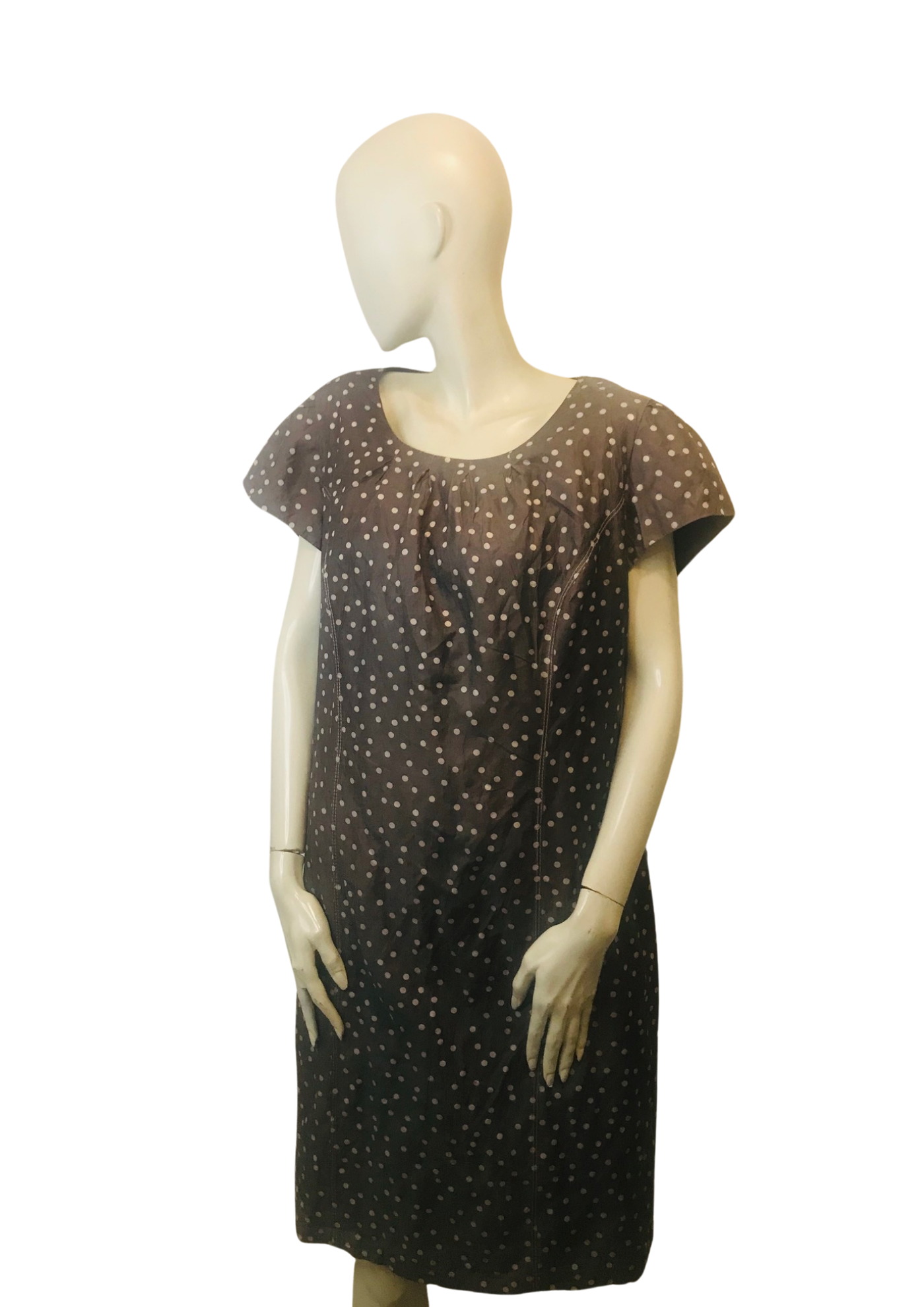 🌑👗 Robe Droite à Pois Gris Anthracite – Taille 44 ✨