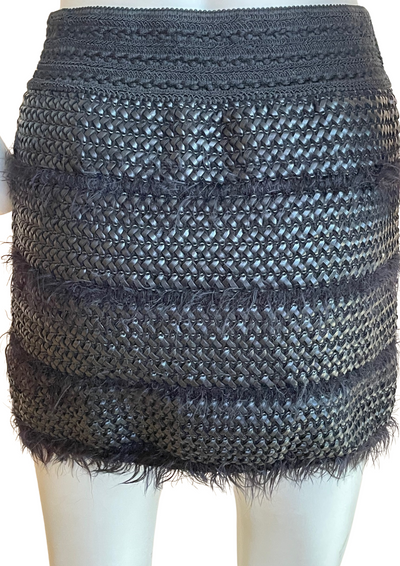 ✨Mini Jupe Noire Effet Paille & Plumes – Tendance Couture Taille 36 ✨