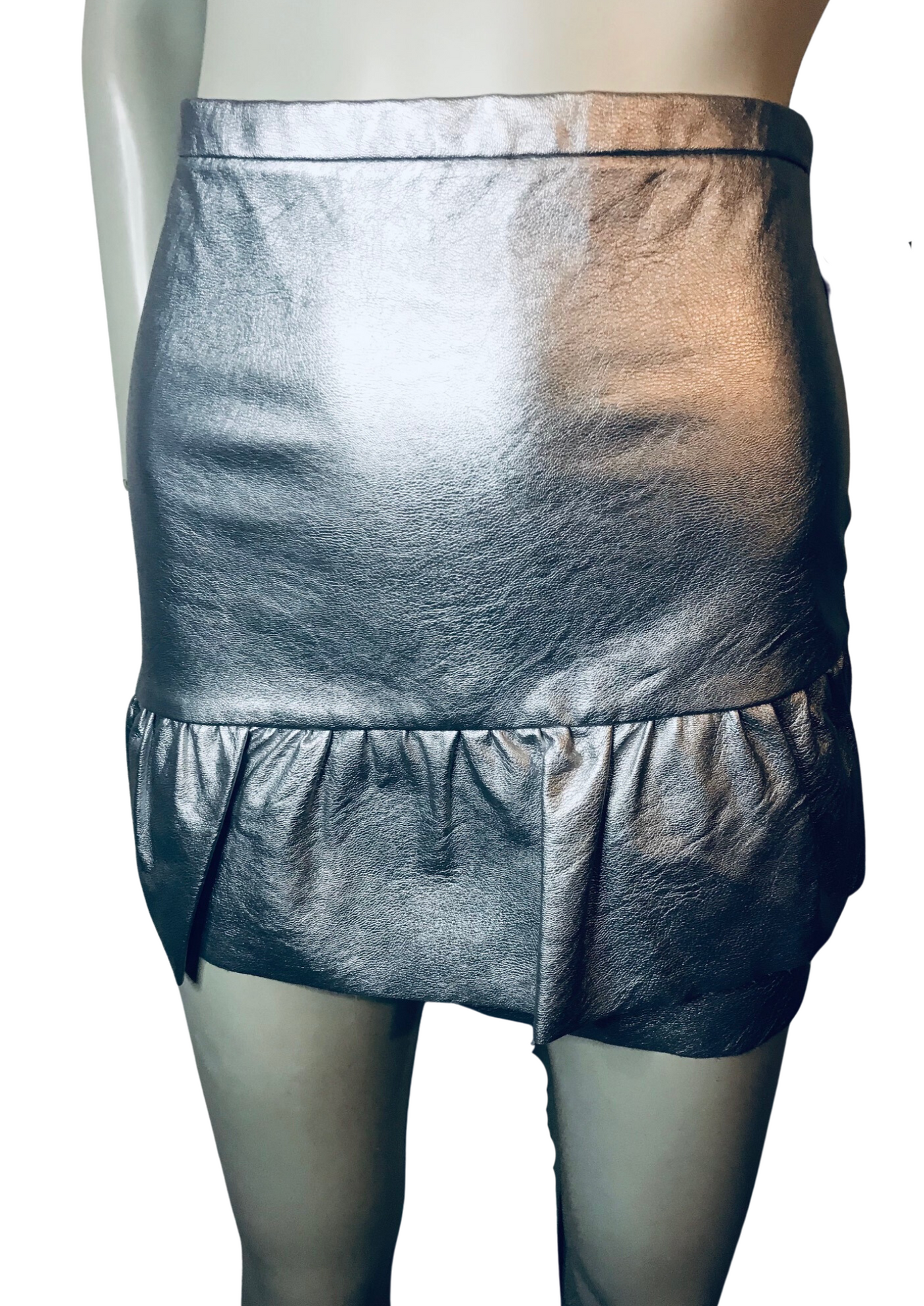Jupe argentée en cuir vegan Taille 34 (Neuve)