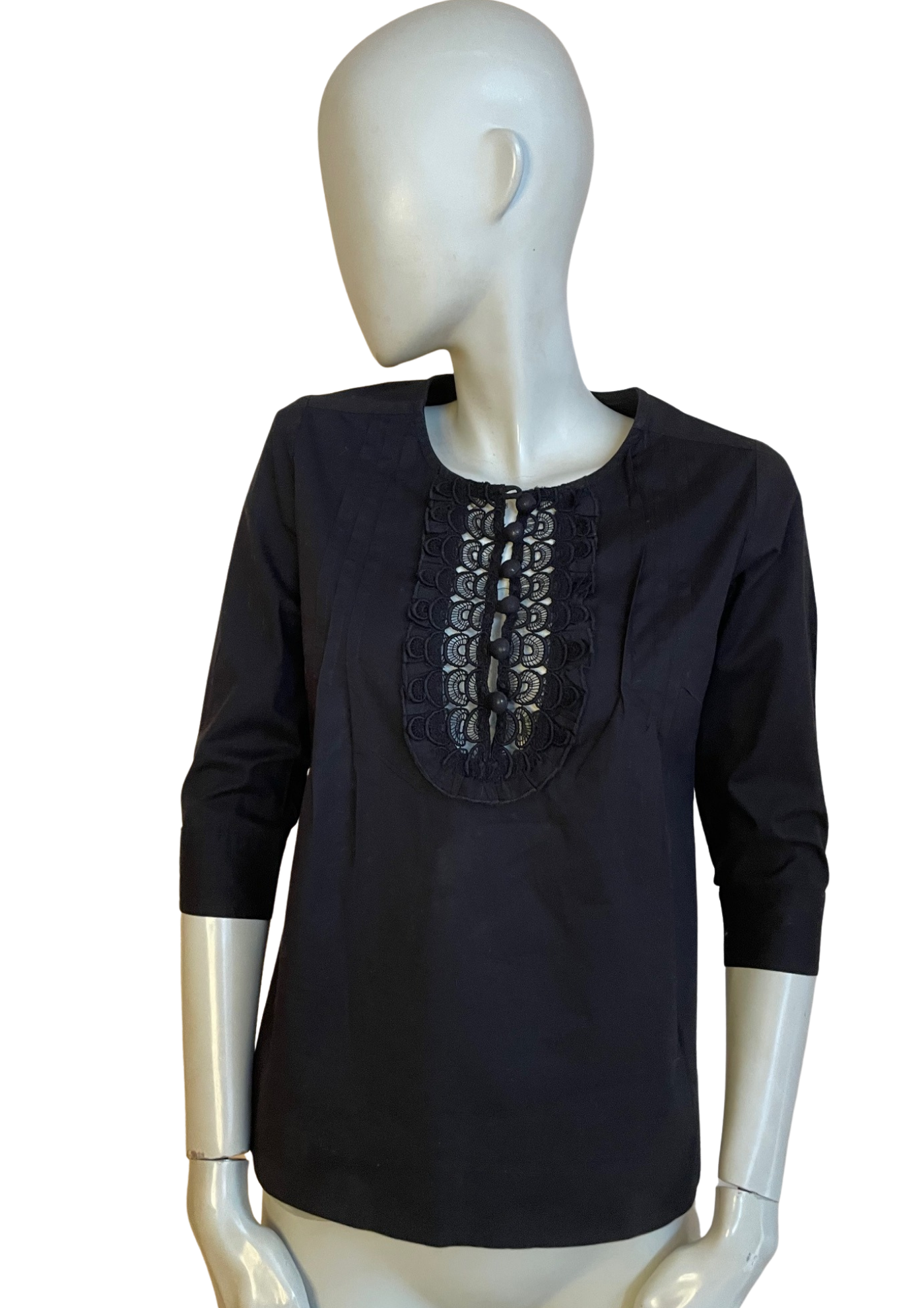 ✨ Blouse noire avec plastron brodé Taille 36 ✨