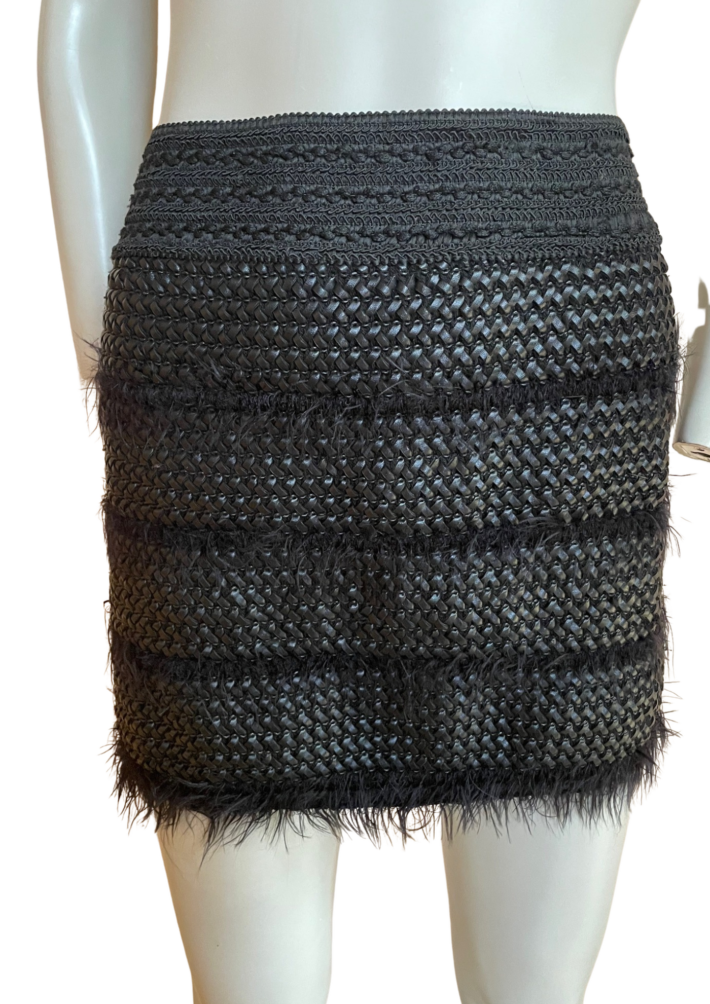 ✨Mini Jupe Noire Effet Paille & Plumes – Tendance Couture Taille 36 ✨