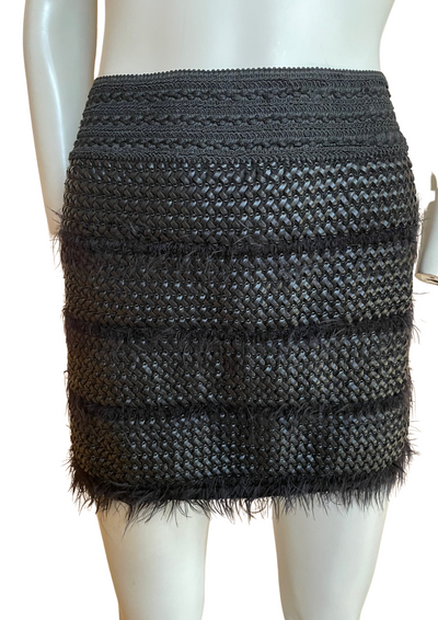✨Mini Jupe Noire Effet Paille & Plumes – Tendance Couture Taille 36 ✨