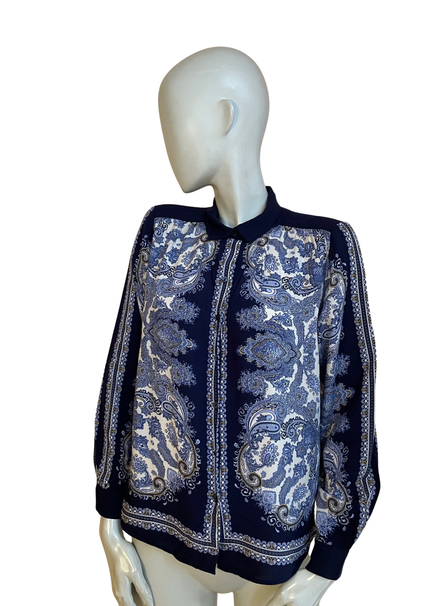 👔 Chemise motifs cachemire bleu marine & ivoire Taille 34 🌸