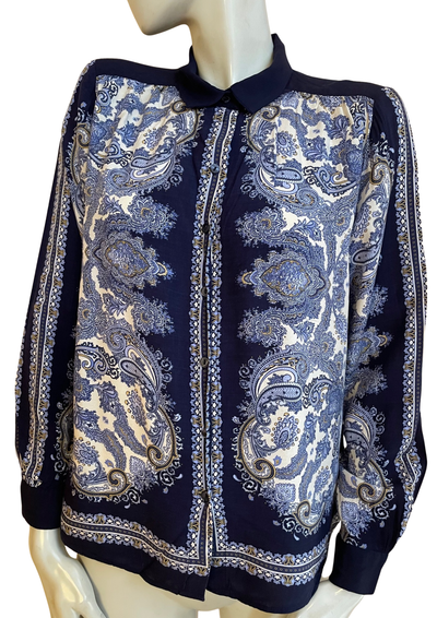 👔 Chemise motifs cachemire bleu marine & ivoire Taille 34 🌸