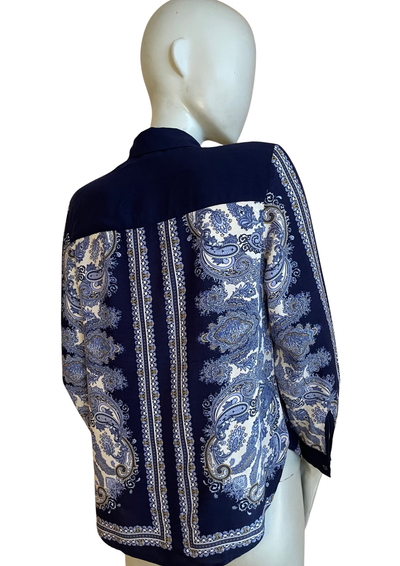👔 Chemise motifs cachemire bleu marine & ivoire Taille 34 🌸