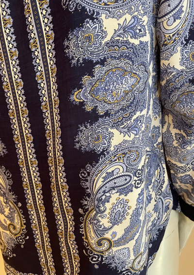 👔 Chemise motifs cachemire bleu marine & ivoire Taille 34 🌸