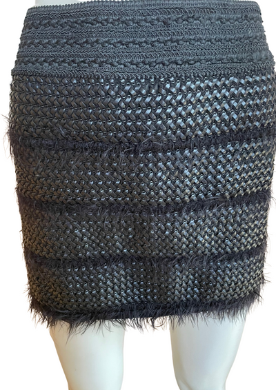 ✨Mini Jupe Noire Effet Paille & Plumes – Tendance Couture Taille 36 ✨