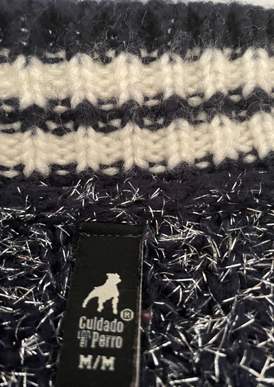 🧶 Pull navy & blanc col V – Effet brillant Taille 38