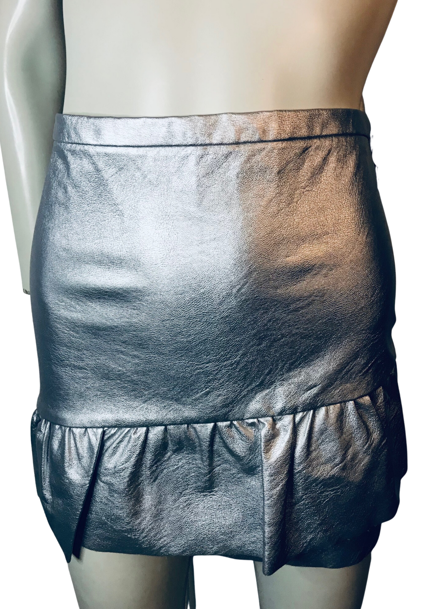 Jupe argentée en cuir vegan Taille 34 (Neuve)