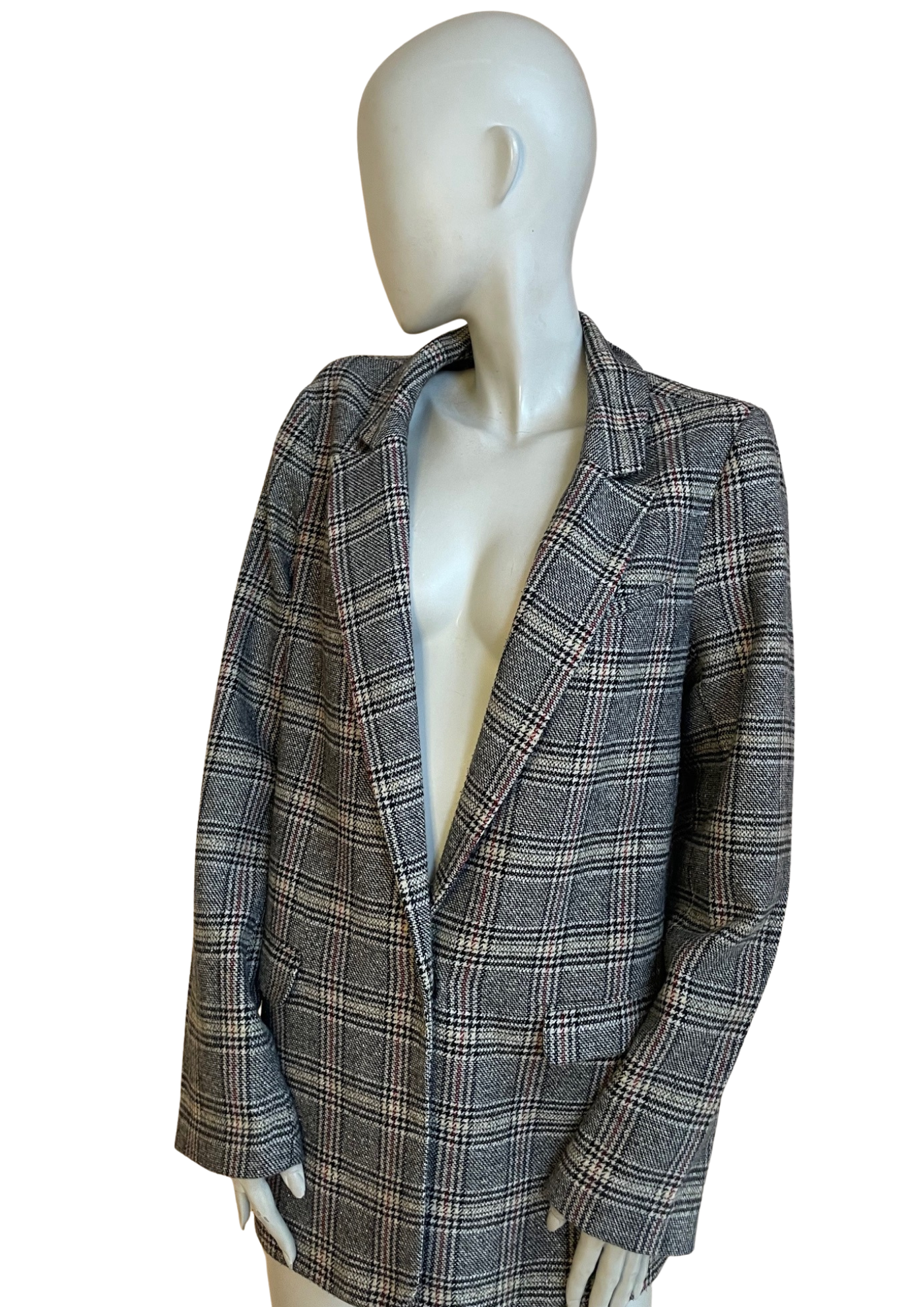 🧥 Veste à carreaux chic grise – Taille 42 🇫🇷