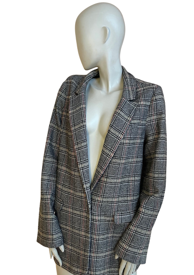 🧥 Veste à carreaux chic grise – Taille 42 🇫🇷