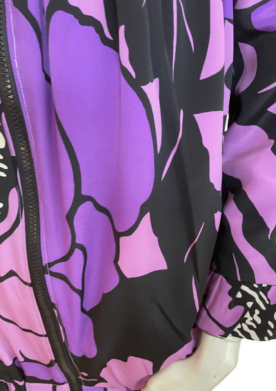 🧥💜 Veste imprimée florale violette & noire – Style rétro chic Taille 38