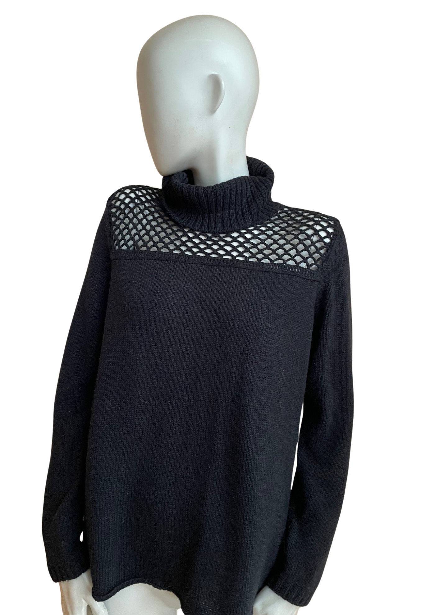 🖤 Pull ajouré col roulé – Taille 44 ✨🧶