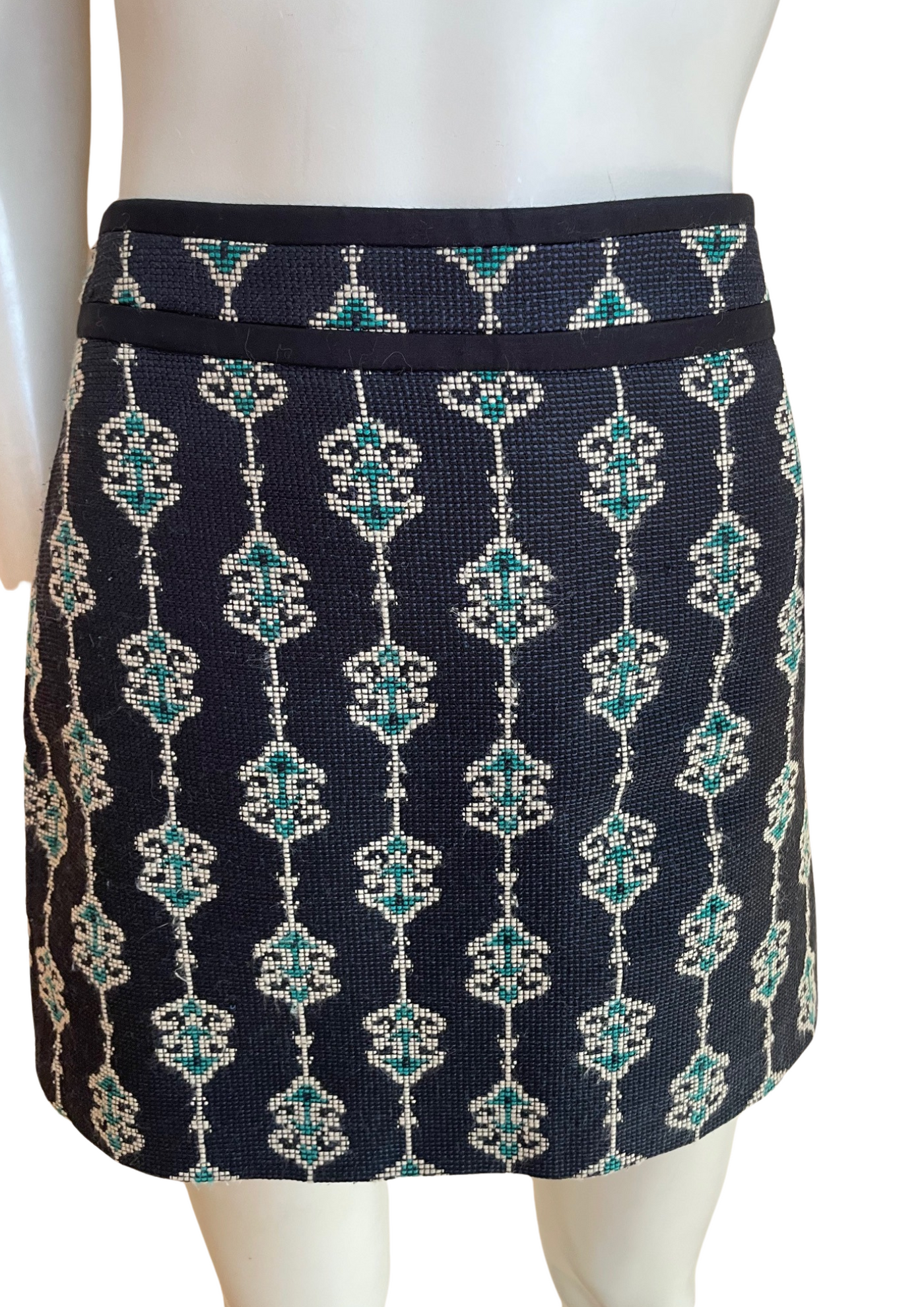 🌟 Jupe Courte Tissée Motif Ethnique Bleu Marine Taille M 🌟