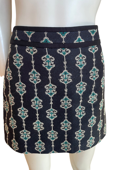 🌟 Jupe Courte Tissée Motif Ethnique Bleu Marine Taille M 🌟