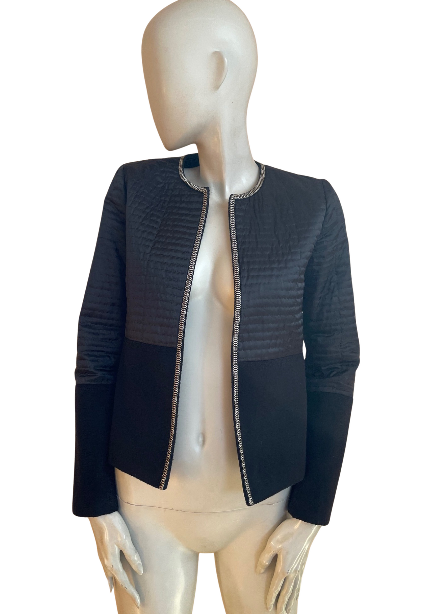 ✨🖤 Veste chic noire bi-matière – Taille 36 🖤✨
