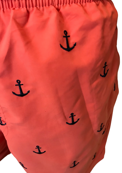 Short de bain corail à ancres brodées – Taille S 🐚⚓🌞