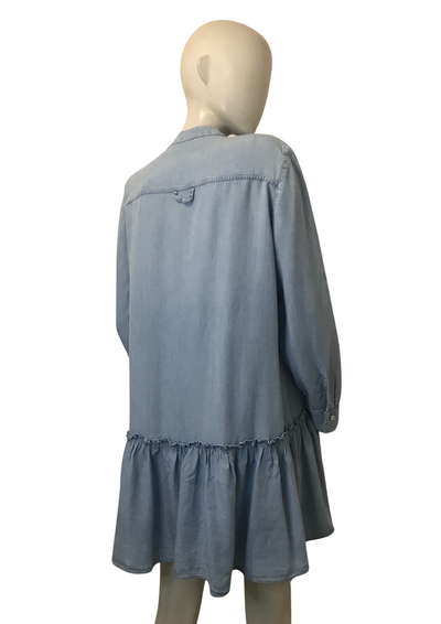 Robe chemise volantée en lyocell bleu ciel – Taille 38 🌿👗💙