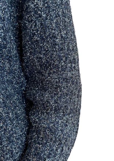 🧶 Pull navy & blanc col V – Effet brillant Taille 38