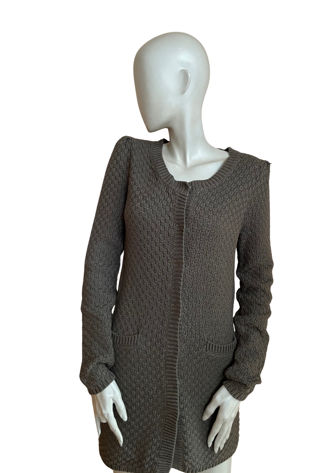 🧶 Gilet long en maille – Élégance décontractée gris Taille 38 ✨