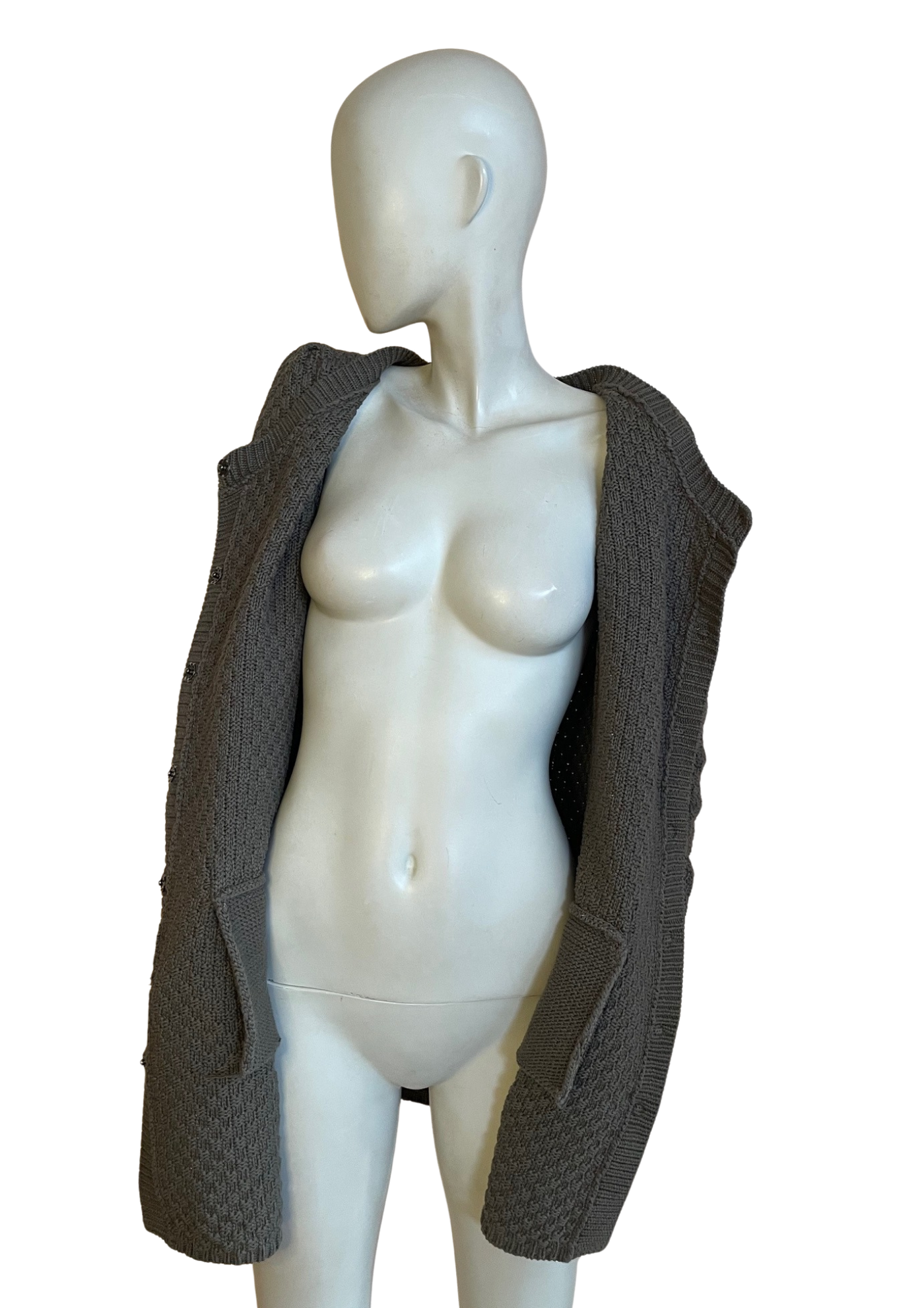 🧶 Gilet long en maille – Élégance décontractée gris Taille 38 ✨