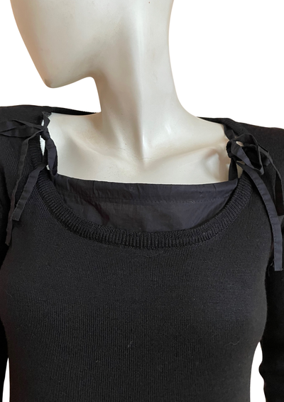 🖤 Pull noir en laine & acrylique 🎀 – Élégance discrète Taille 36