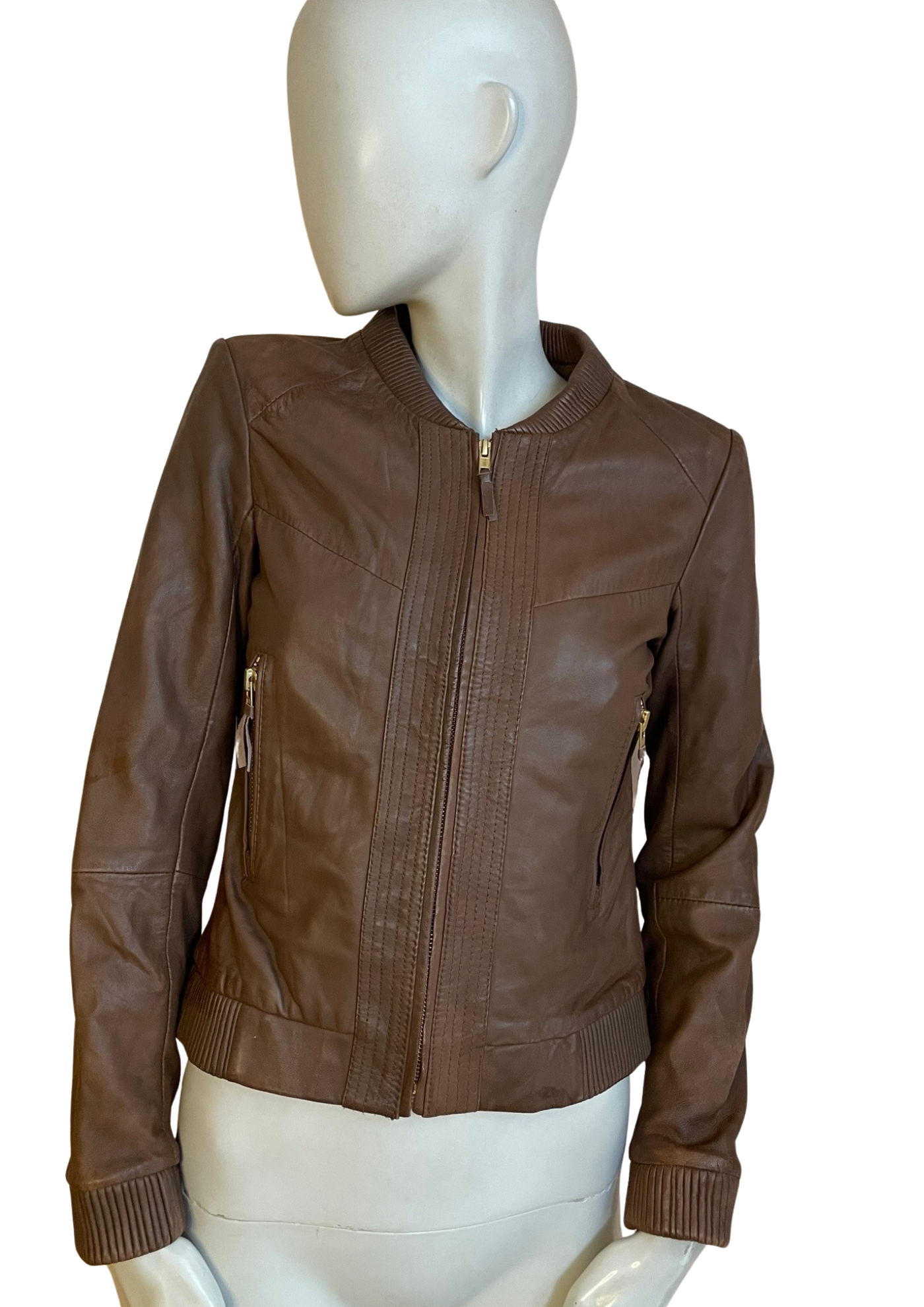🧥 Blouson en cuir véritable marron – Esprit biker chic Taille 34 🤎✨