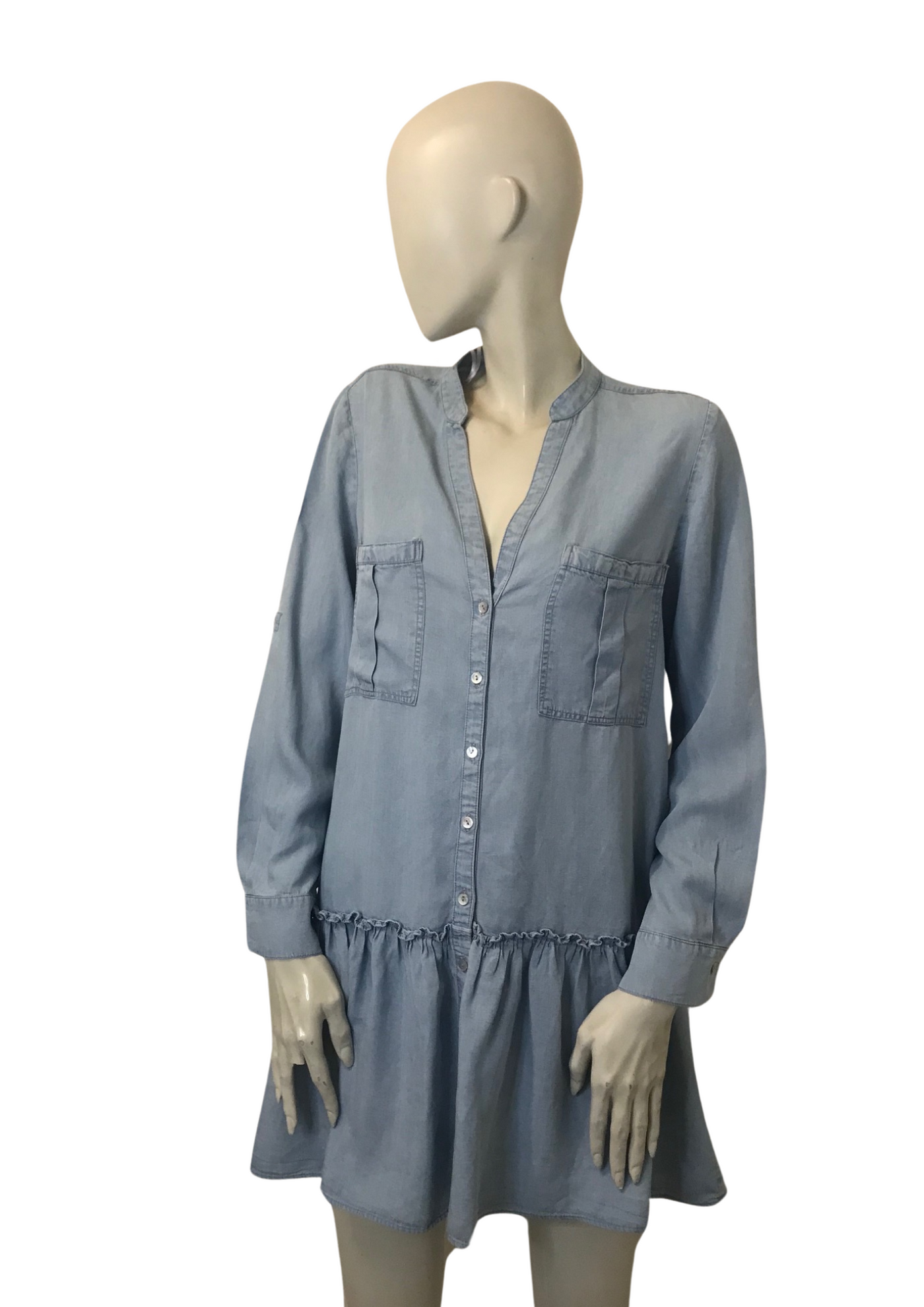 Robe chemise volantée en lyocell bleu ciel – Taille 38 🌿👗💙