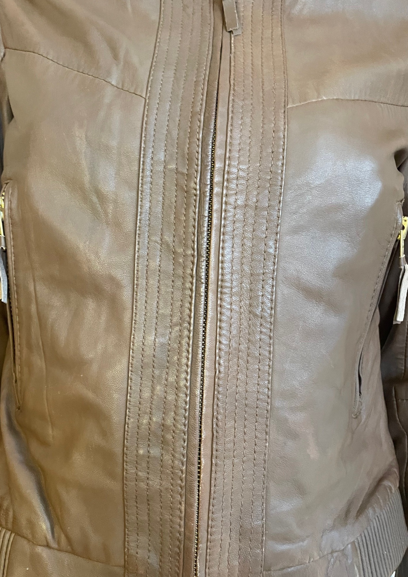 🧥 Blouson en cuir véritable marron – Esprit biker chic Taille 34 🤎✨