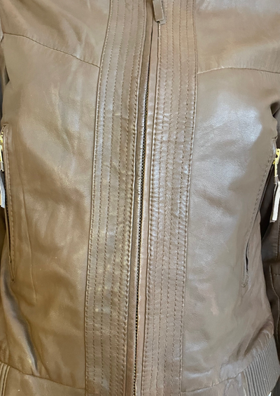 🧥 Blouson en cuir véritable marron – Esprit biker chic Taille 34 🤎✨