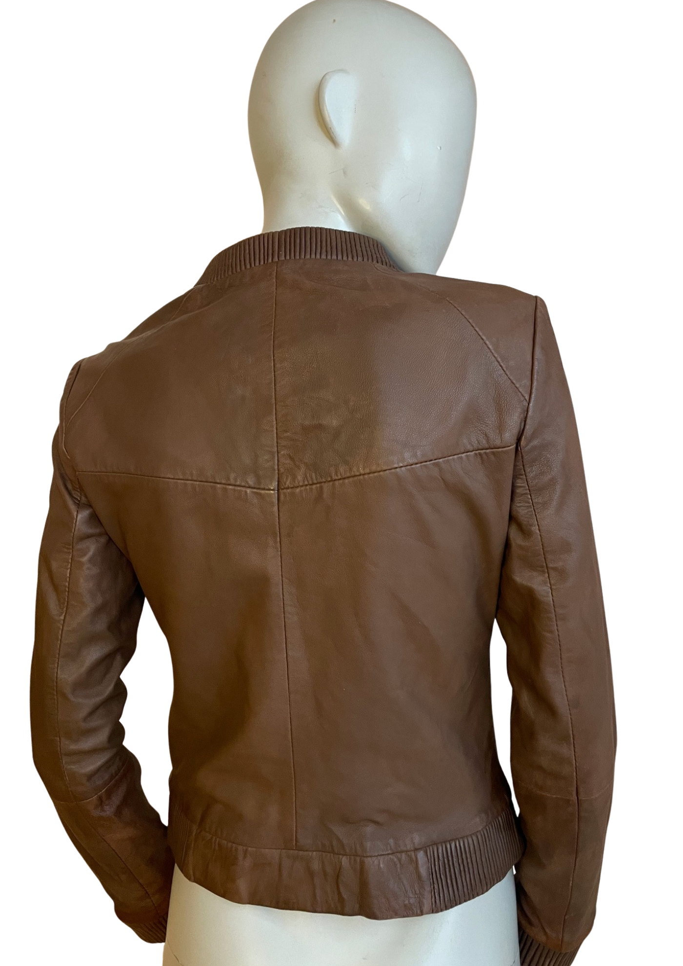 🧥 Blouson en cuir véritable marron – Esprit biker chic Taille 34 🤎✨