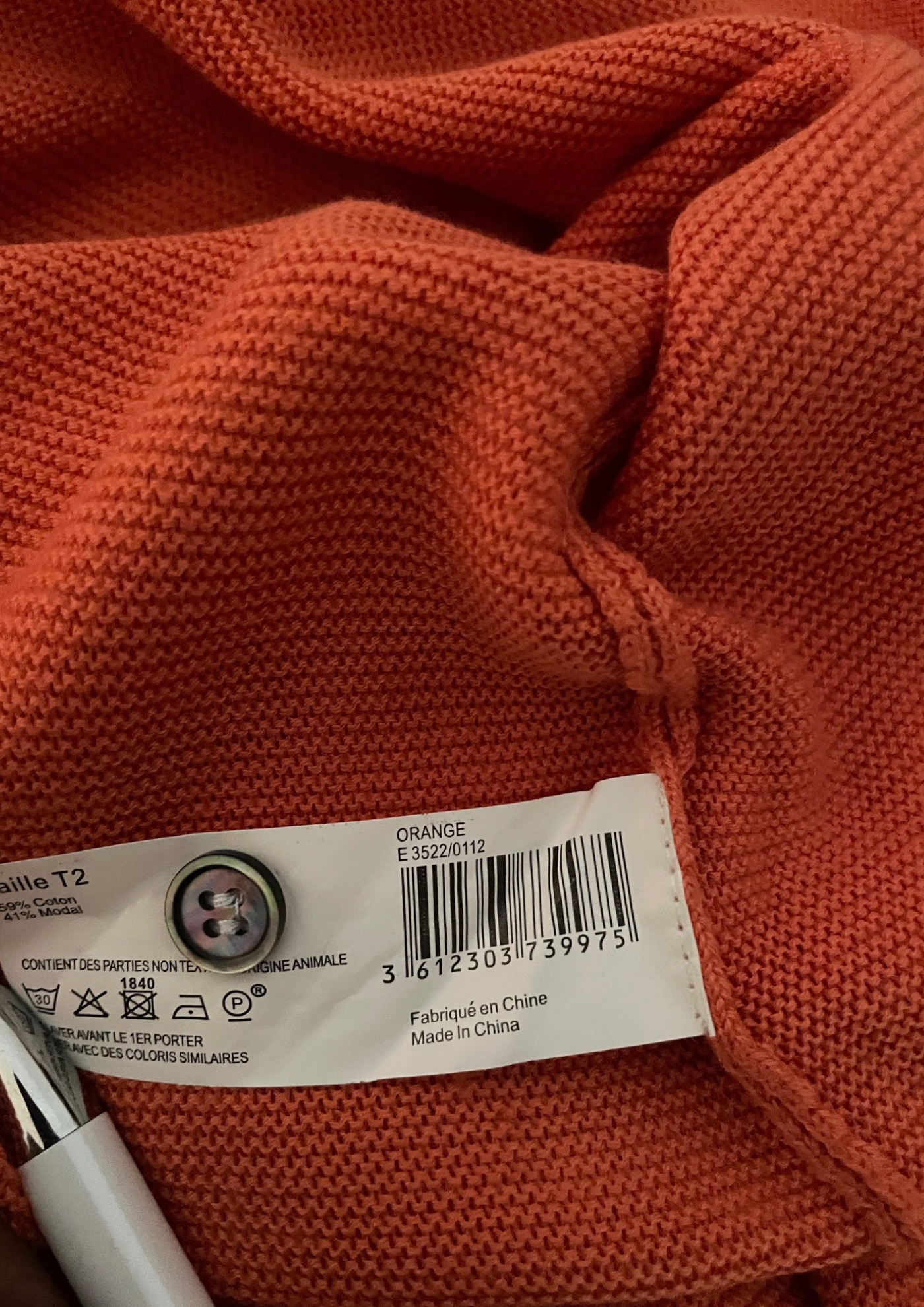 🧡 Pull orange – Col rond manches longues Taille 38 🧡