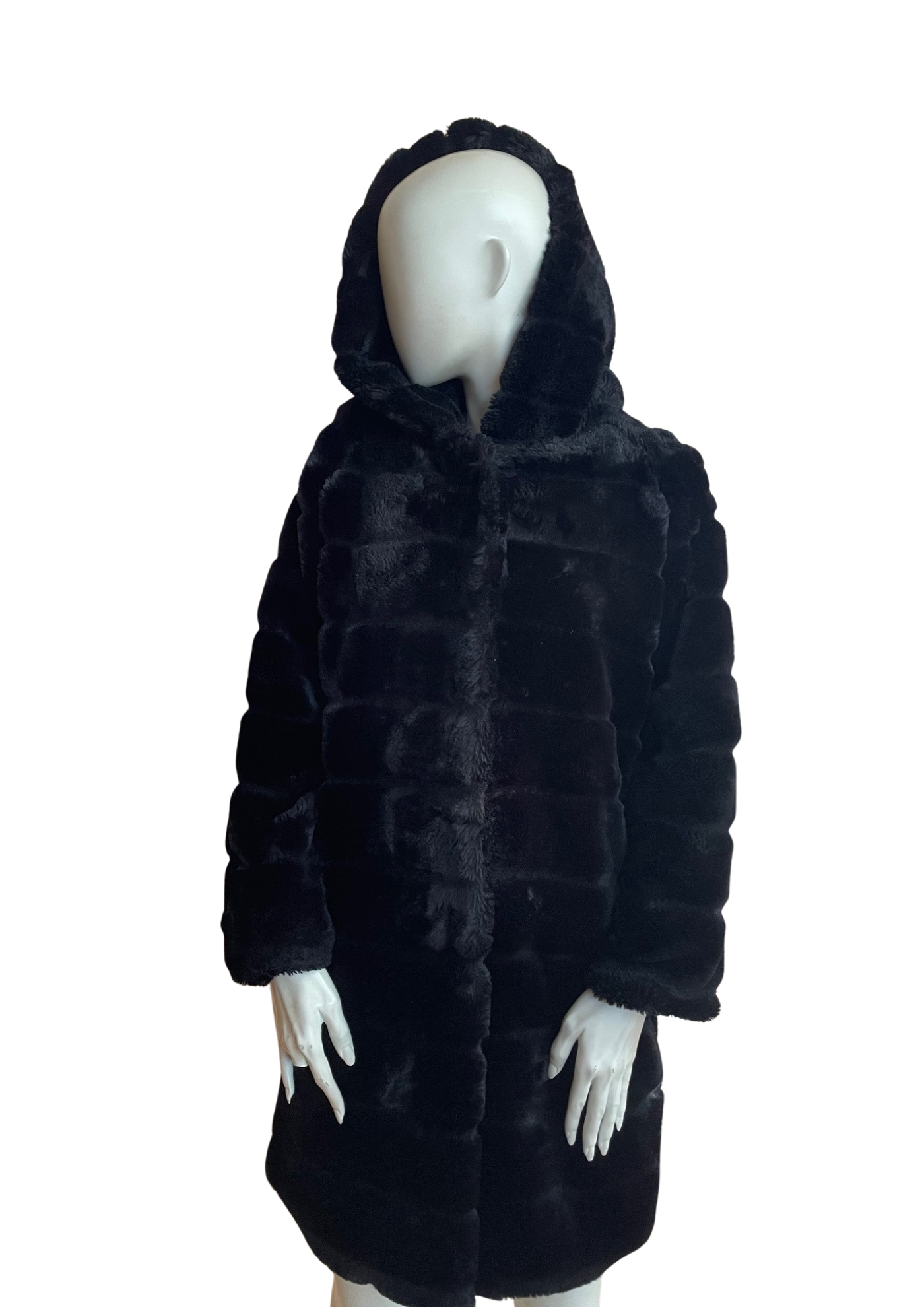 🖤 Manteau fausse fourrure noir à capuche – Taille 38 🐾✨