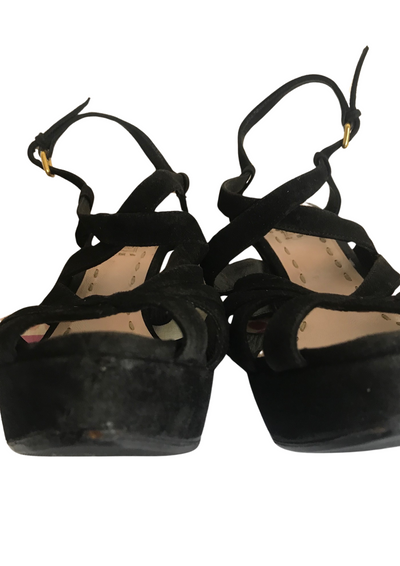 Sandales à talons  en cuir velours noir Pointure 37.5 👠✨