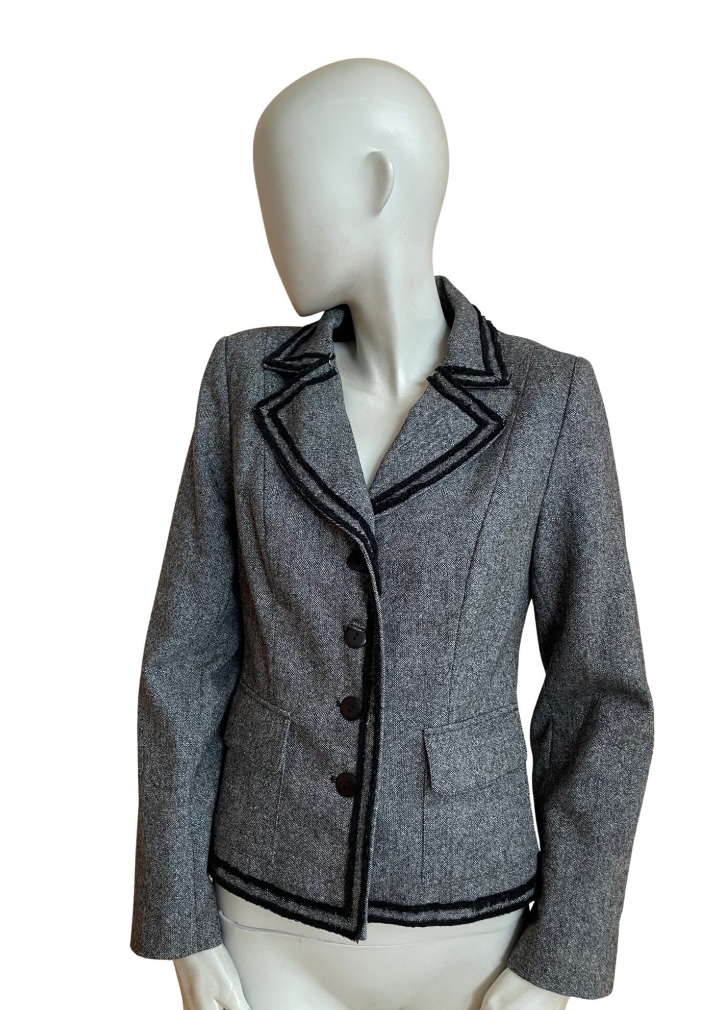 🧥 Veste Tailleur Grise Chic à Détails Contrastants – Taille 40