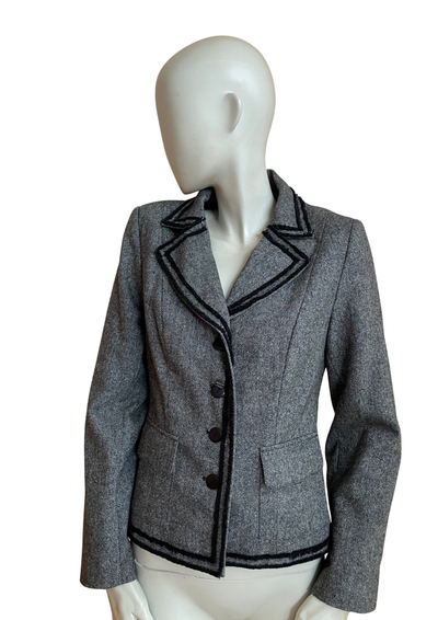 🧥 Veste Tailleur Grise Chic à Détails Contrastants – Taille 40