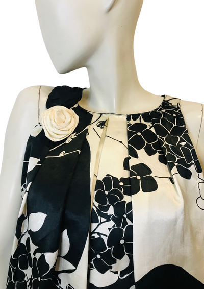 🌸 Robe Trapèze Fleurie Noir & Blanc – Taille 36 🌸