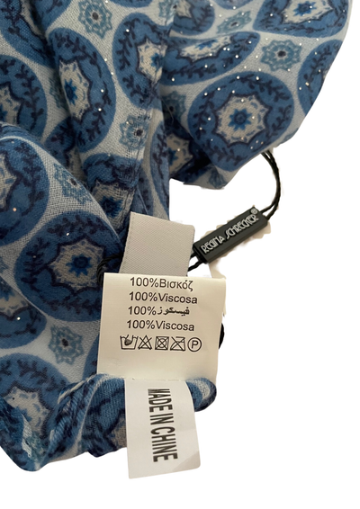 Foulard/Étole bleu à motifs & touches pailletées (Neuf)  ✨🧣