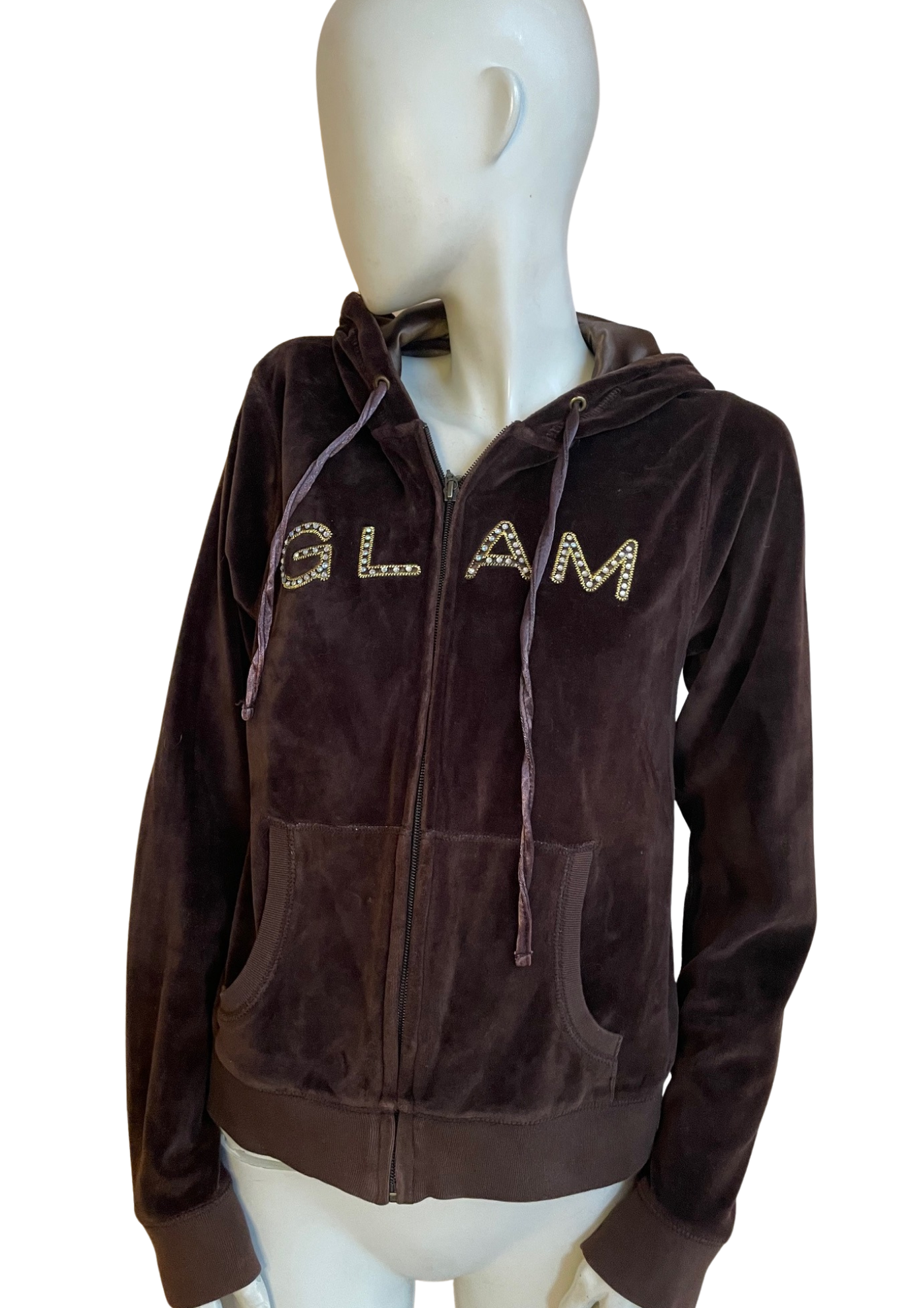 ✨ Veste à capuche en velours chocolat “GLAM” Taille 40 💎