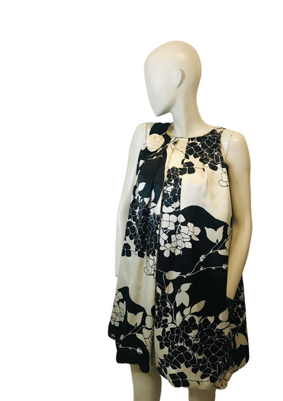 🌸 Robe Trapèze Fleurie Noir & Blanc – Taille 36 🌸