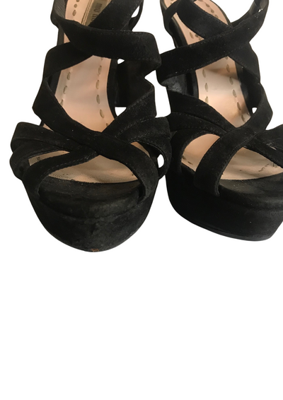 Sandales à talons  en cuir velours noir Pointure 37.5 👠✨